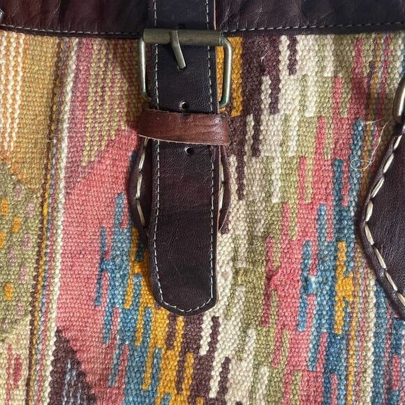 Colorful Patterned Duffel Bag with Leather Accents from Morocco. Handmade! New. - Picture 3 of 11
